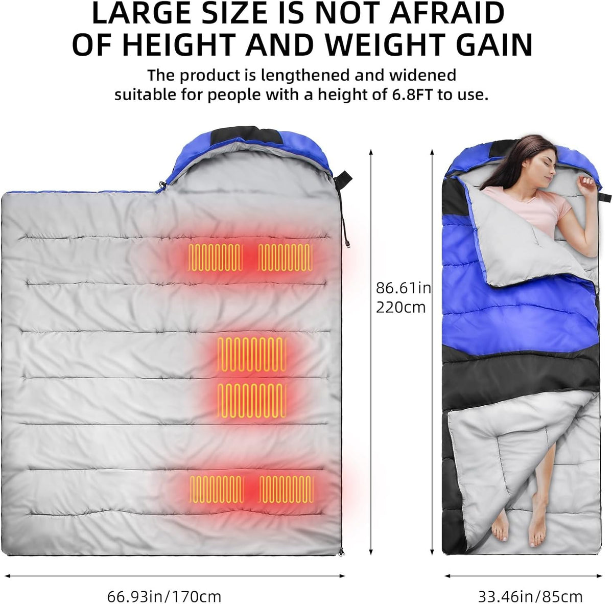 Extreme Cold Weather Heated Sleeping Bag for Adults | 6pcs Heating Areas Sleeping Bags, 3 Adjustable Heating Levels Cold Weather Sleeping Bag for All Season Hiking & Camping