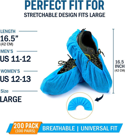 Disposable Shoe Covers Non Slip - 200 Pack (100 Pairs) Bulk Breathable