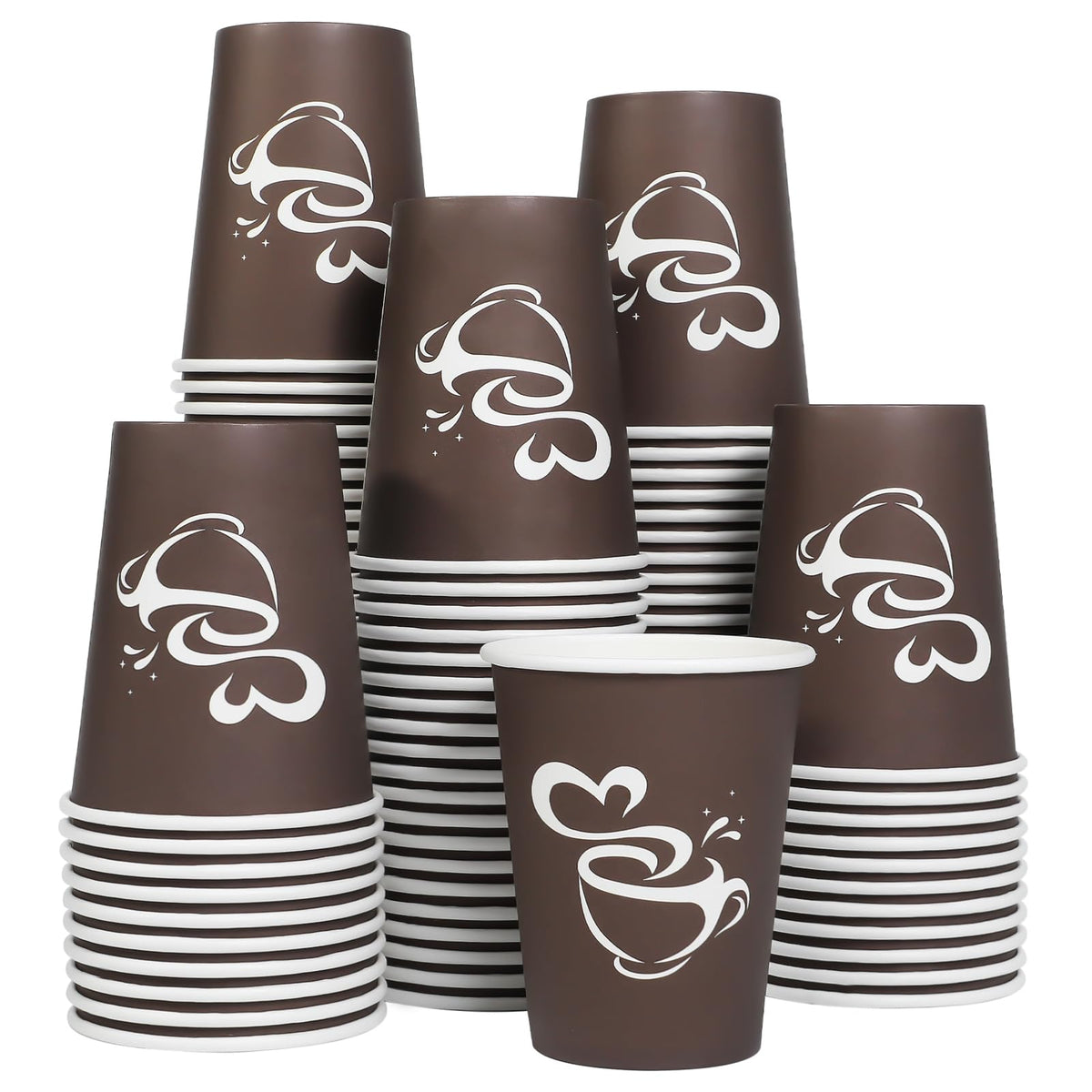 Clawsoff 300 Count 12 oz Paper Coffee Cups Disposable Hot Coffee Cups Brown