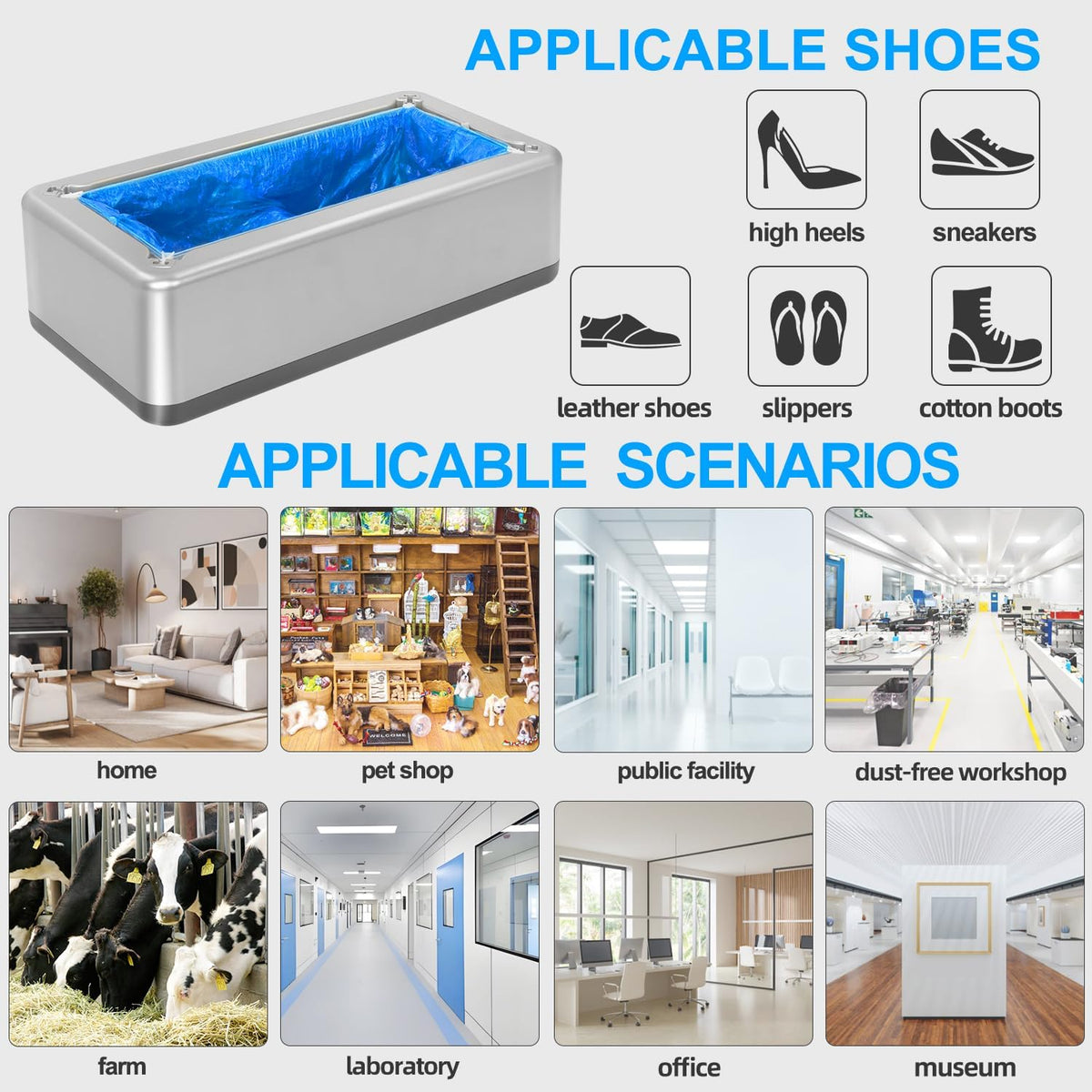 Automatic Shoe Covers Dispenser with 200pcs Disposable Shoe Covers, Silver