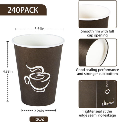 LITOPAK 240 Pack 12 oz Paper Cups, Brown Disposable Hot Coffee Cups