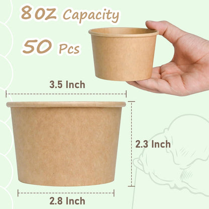 ESSENTIAL Paper Ice Cream Cups, 50 Pcs 8oz Paper Snack Bowls