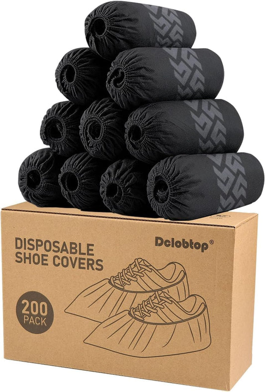 Shoe Covers Disposable Non-Slip - Black Booties for Shoe Covers, Non-Woven Fabric Disposable Shoe Covers in 200 Packs, Boot Covers for 9-11 US Men&10-12 Us Wowen