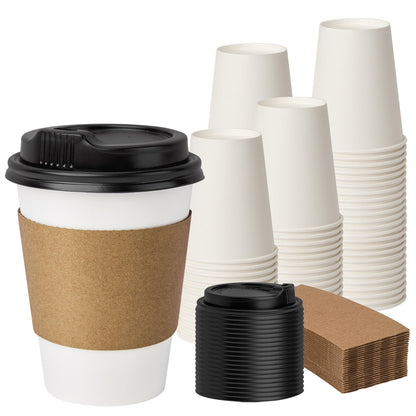 200 Pack 8oz Kraft Coffee Cups, Brown Kraft Disposable Paper Coffee Cups, Hot Coffee Cups & Cold Coffee Cups, Food-Safe Kraft Paper Cups, Heavy-Duty Disposable Paper Cups for Coffee, Tea, Cocoa, Water