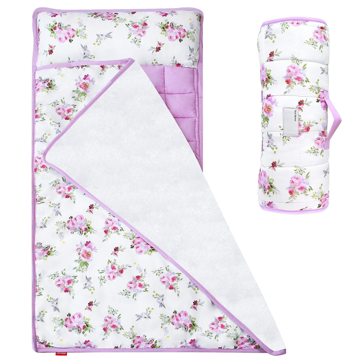 Moonsea Toddler Nap Mat with Pillow and Fleece Minky Blanket Grey