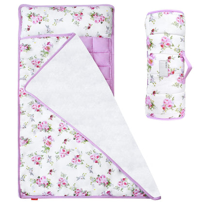 Moonsea Toddler Nap Mat with Pillow and Fleece Minky Blanket Grey