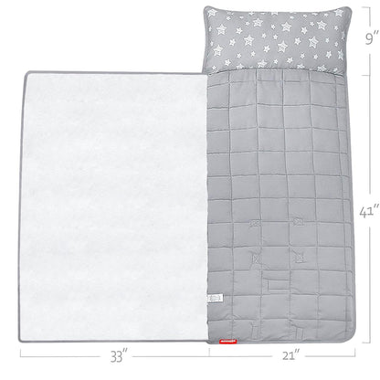 Moonsea Toddler Nap Mat with Pillow and Fleece Minky Blanket Grey