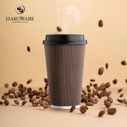 16 oz Disposable Paper Coffee Cups with Lids Insulated Double-Walled Togo