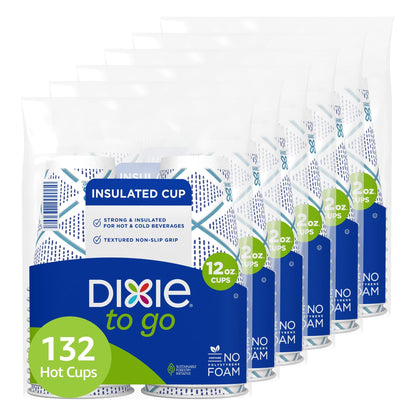 Dixie To Go Paper Coffee Cups, 12 oz, 132 Count, Insulated Disposable Cups