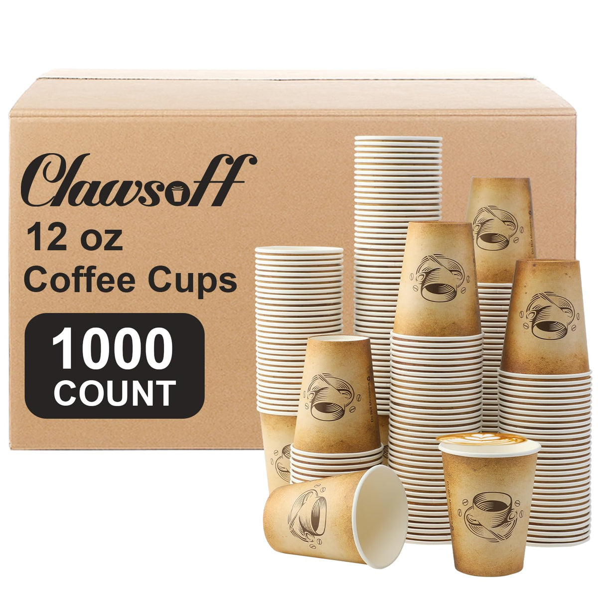 Clawsoff 300 Pack 12oz Disposable Paper Coffee Cups Retro Design