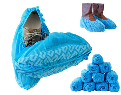 Premium Boot & Shoe Covers Disposable Booties - 100 Pack - Durable, Non-Slip, Non-Toxic, Water Resistant, Recyclable Protectors for Indoor & Outdoor - Large Size Fits Most Shoes