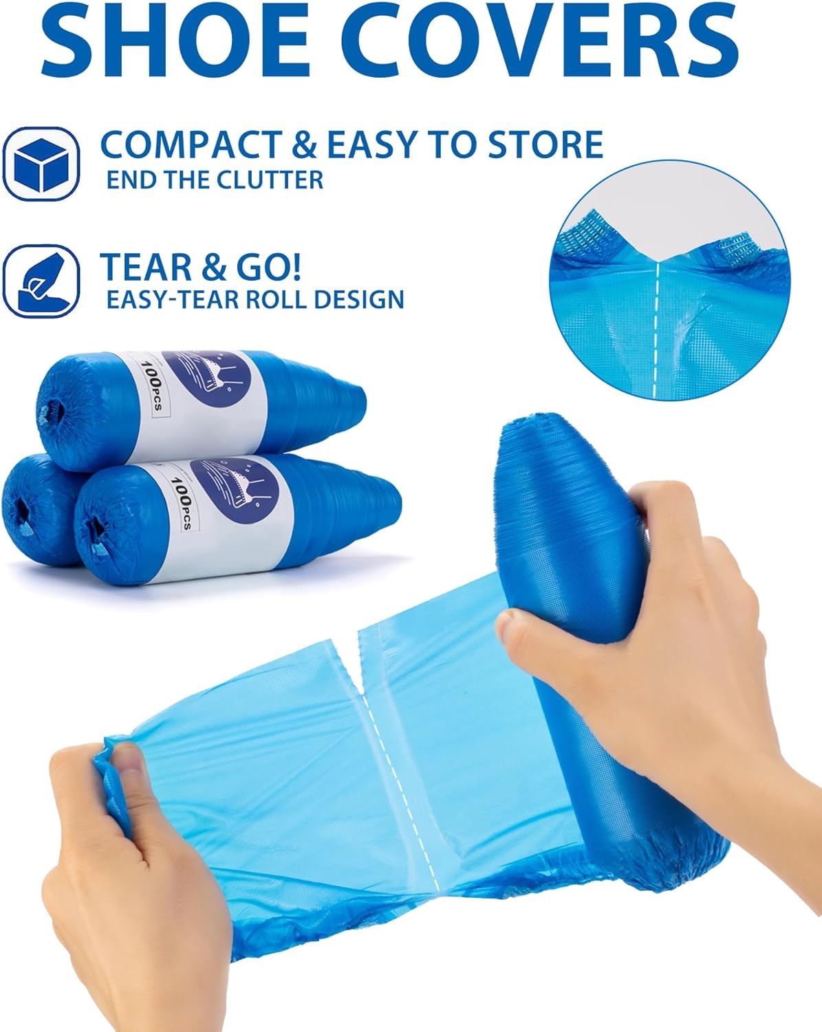 200 Pack (100Pairs) Shoe Covers Disposable Non-Slip, Waterproof CPE Boot Booties on Roll for Easy Storage, Hygienic Foot Covers for Indoor Cleaning Service, Contractors, Workplace Use, Fits Most
