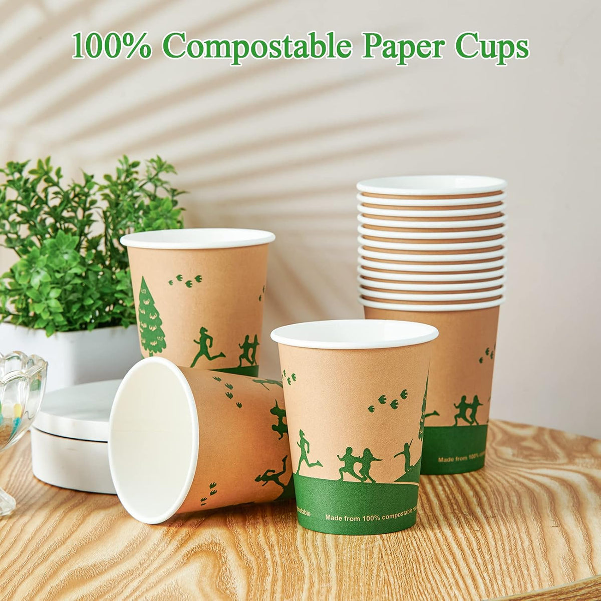 ECOLipak 8 oz Compostable Paper Coffee Cups with PLA Lined, 300 Count