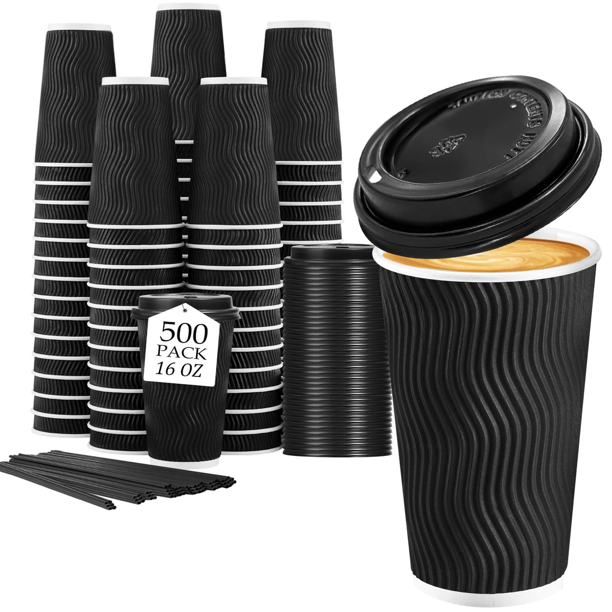 Lamosi 50 Pack 16 oz Coffee Cups with Lids, Disposable To Go Paper Cups