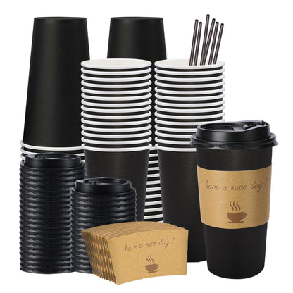 BYSNOW 100 pack 12 oz Disposable Coffee Cups with Lids Thickened Hot Cups