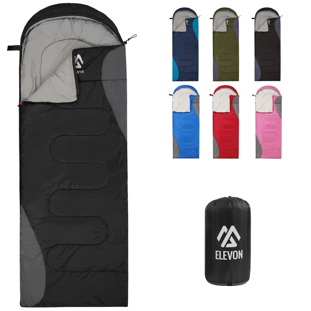 Elevon Double Sleeping Bag for Adults with 2 Pillows, Lightweight Machine Washable 2 Person Sleeping Bag for 3 Seasons Camping Hiking Traveling, Multicolor Option