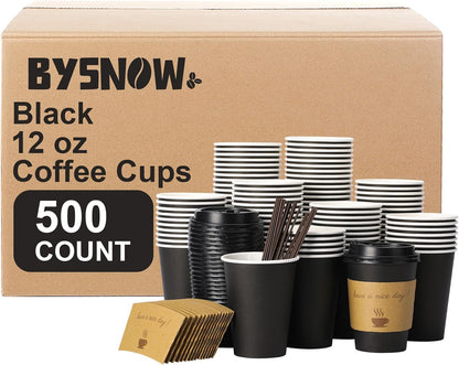 BYSNOW 100 pack 12 oz Disposable Coffee Cups with Lids Thickened Hot Cups