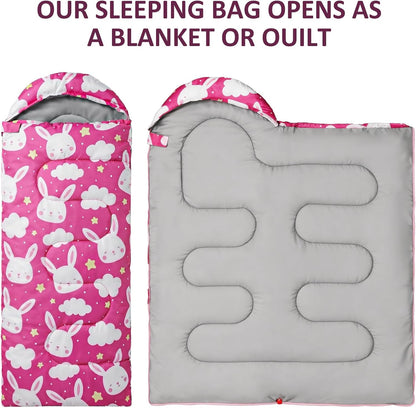 Kids Sleeping Bags - Camping Sleeping Bags with Carry Bag - Compact Sleeping Bag for Hiking, Backpacking 3 Season Warm & Cool Weather, Lightweight Waterproof Outdoor Travel for Boys Girls