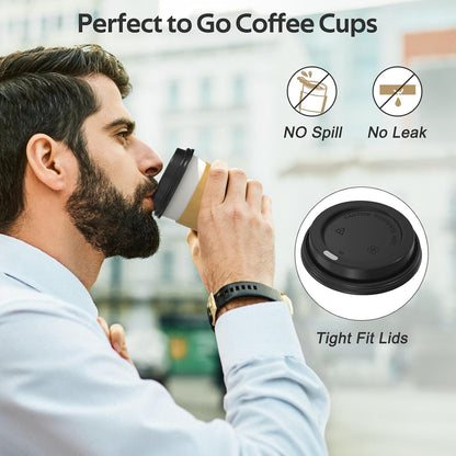 Dealusy 100 Pack 12 oz Disposable Coffee Cups with Sip Lids and Sleeves