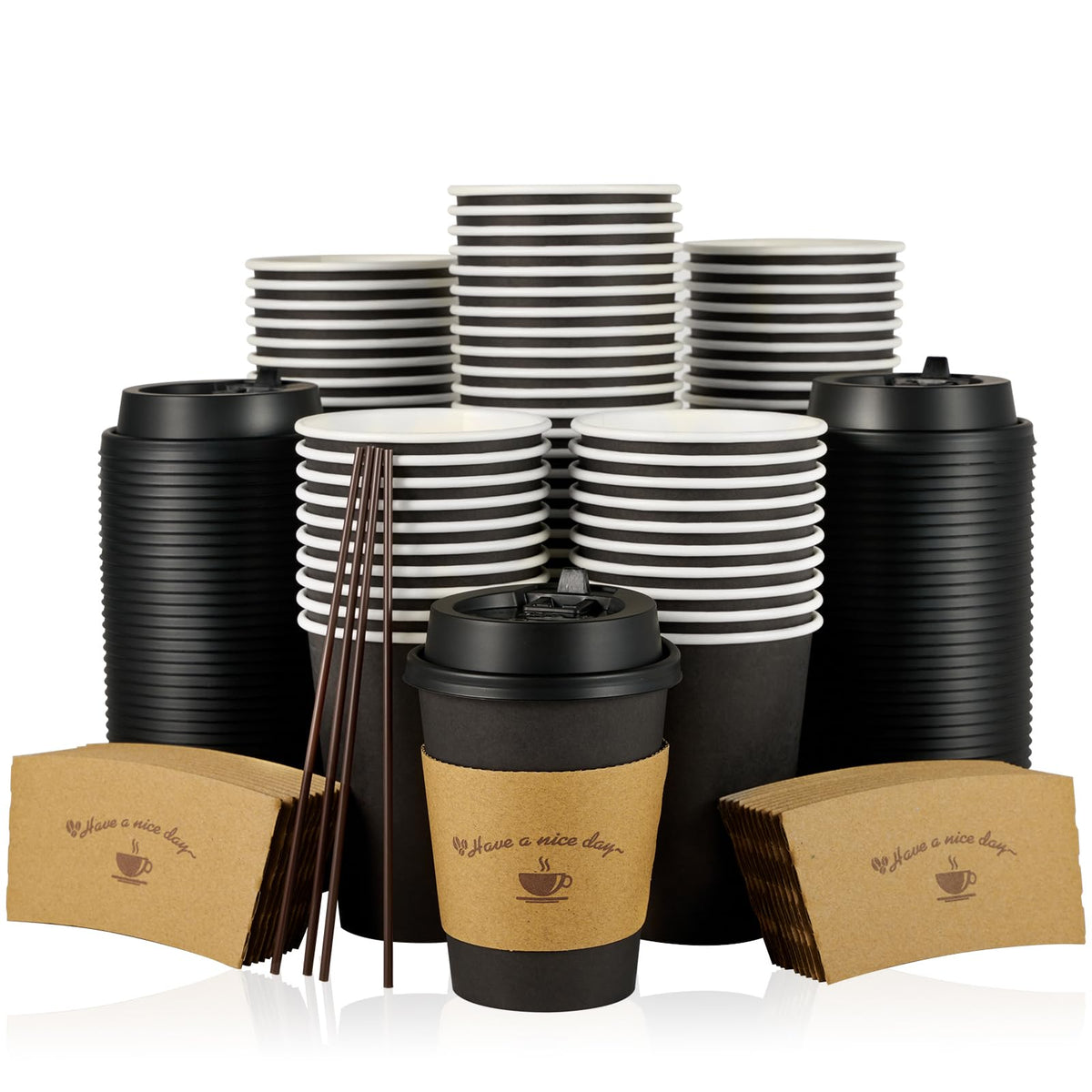 LITOPAK 100 Pack 12 oz Coffee Cups with Lids, Disposable Coffee Cups