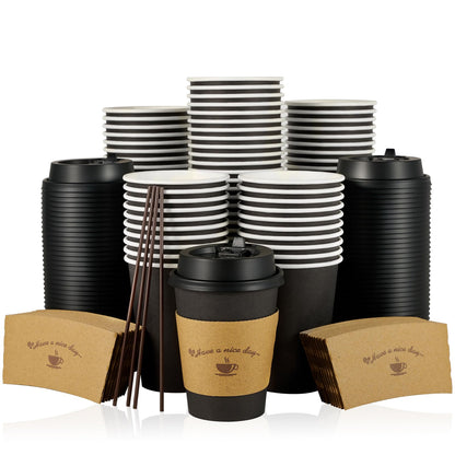 LITOPAK 100 Pack 12 oz Coffee Cups with Lids, Disposable Coffee Cups