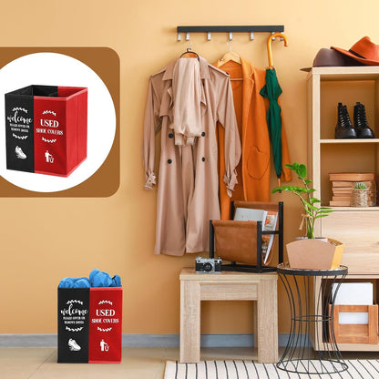 Shoe Cover Box Dispenser Foldable Storage Bin Holder, Black, Red