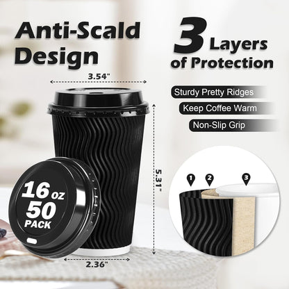 Lamosi 50 Pack 16 oz Coffee Cups with Lids, Disposable To Go Paper Cups