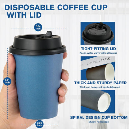 LITOPAK 100 Pack 12 oz Disposable Paper Coffee Cups with Lids