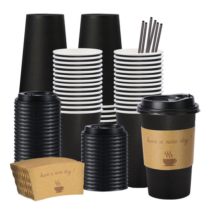 BYSNOW 100 pack 12 oz Disposable Coffee Cups with Lids Thickened Hot Cups