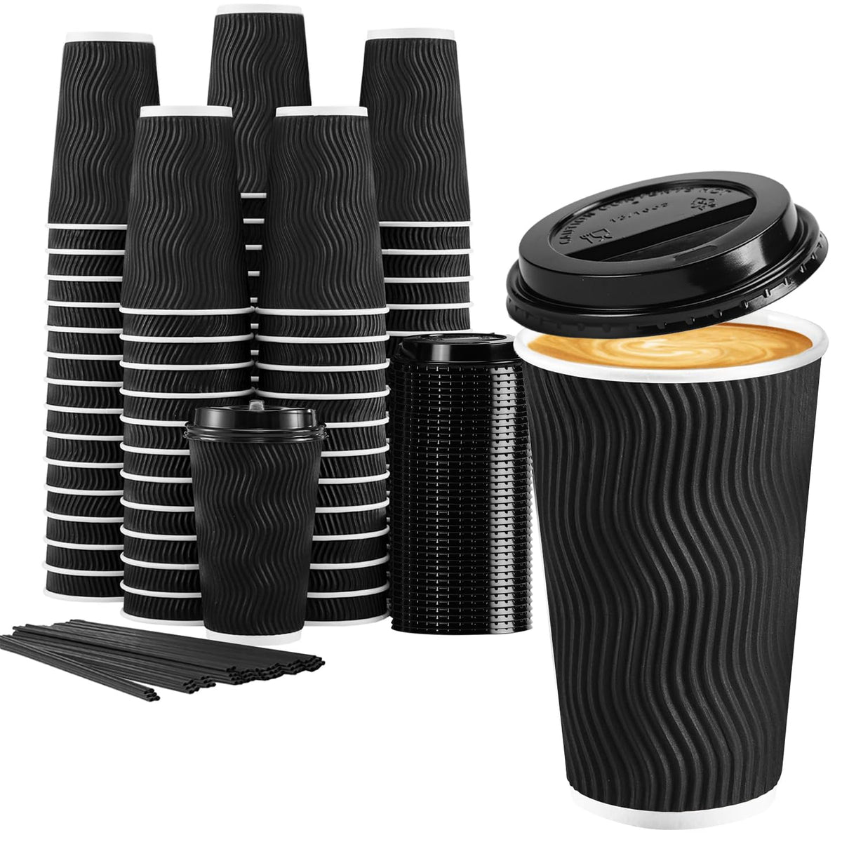 Lamosi 50 Pack 16 oz Coffee Cups with Lids, Disposable To Go Paper Cups