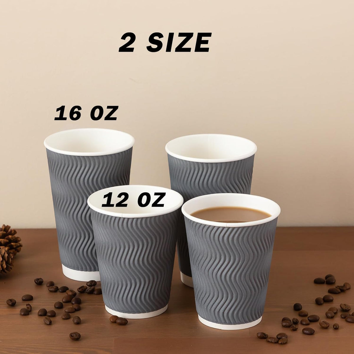 Clawsoff 120 Pack 12 oz Coffee Cups Disposable Insulated Paper Cup Gray
