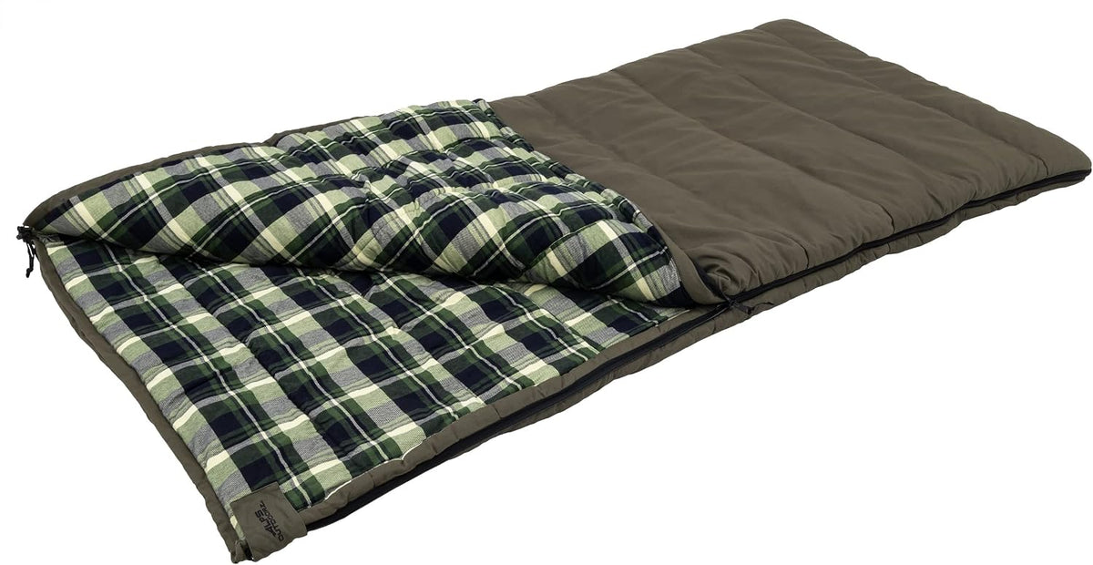 ALPS OutdoorZ Redwood -10°F Flannel-Lined Sleeping Bag with Cotton Canvas Shell, Heavy-Duty Zippers, Oversized Rectangle Design, Cold Weather Camping & Hunting Gear