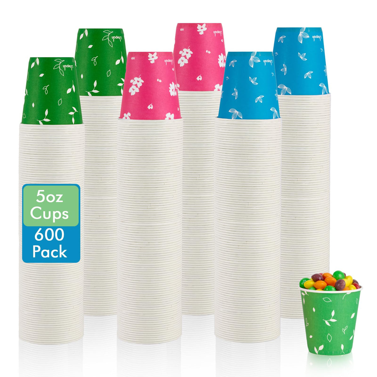 LITOPAK 600 Pack 5 oz Paper Cups, Colorful Disposable Mouthwash Cups