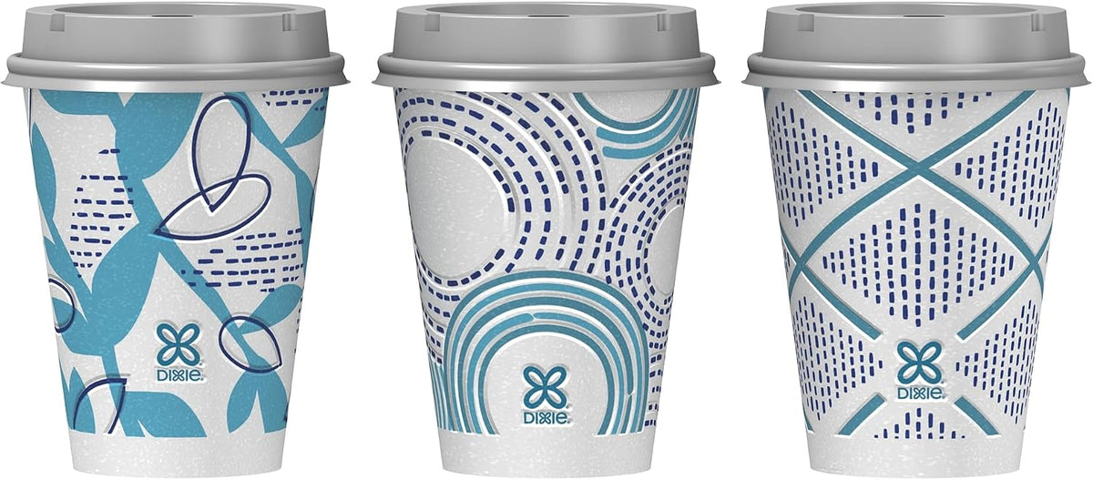 Dixie To Go Disposable Paper Cups with Leak-Resistant Lids, 12 oz, 60 Count