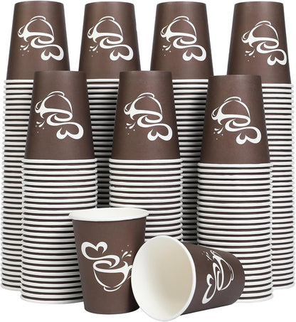 Clawsoff 300 Count 12 oz Paper Coffee Cups Disposable Hot Coffee Cups Brown