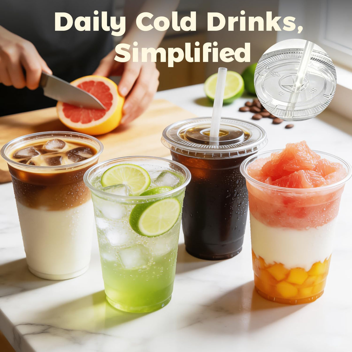 Charmount 100 Sets 16 oz Plastic Cups with Lids and Straws