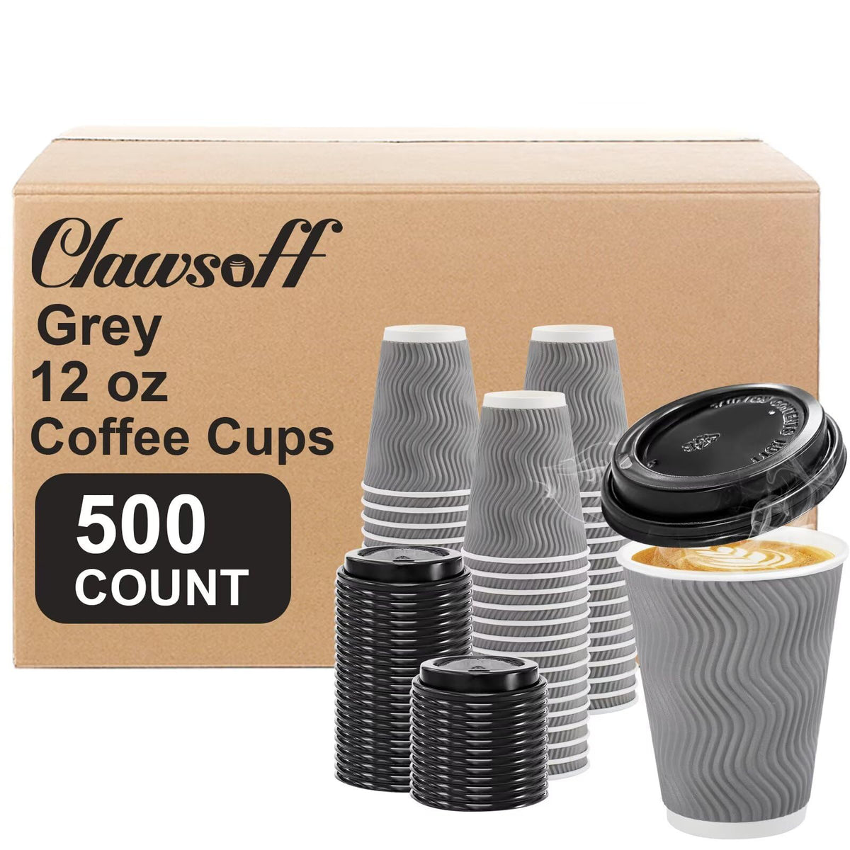 Clawsoff 100 Pack 12 oz Coffee Cups with Lids Disposable Paper Cups Gray