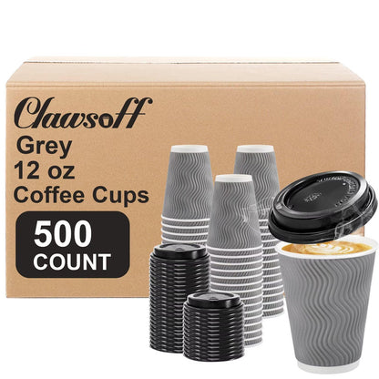 Clawsoff 100 Pack 12 oz Coffee Cups with Lids Disposable Paper Cups Gray