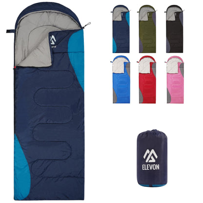 Elevon Double Sleeping Bag for Adults with 2 Pillows, Lightweight Machine Washable 2 Person Sleeping Bag for 3 Seasons Camping Hiking Traveling, Multicolor Option