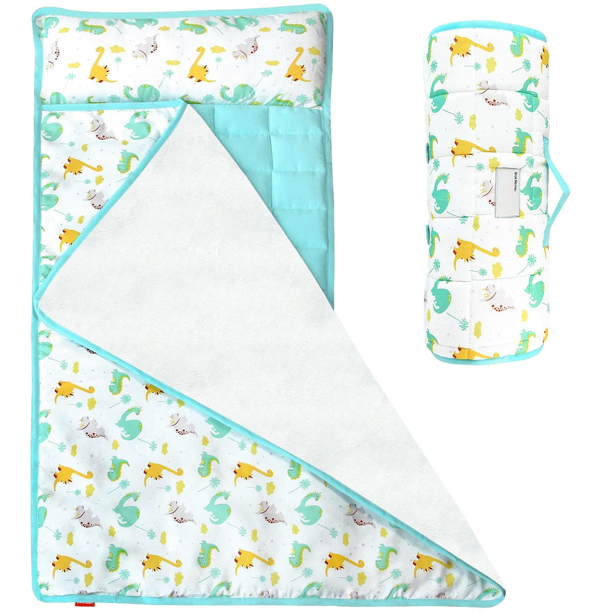 Moonsea Toddler Nap Mat with Pillow and Fleece Minky Blanket Grey