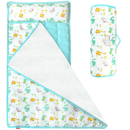 Moonsea Toddler Nap Mat with Pillow and Fleece Minky Blanket Grey