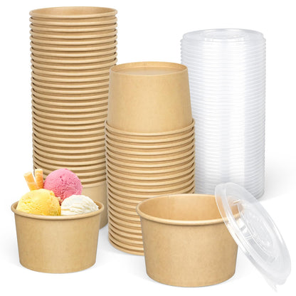 ESSENTIAL Paper Ice Cream Cups, 50 Pcs 8oz Paper Snack Bowls