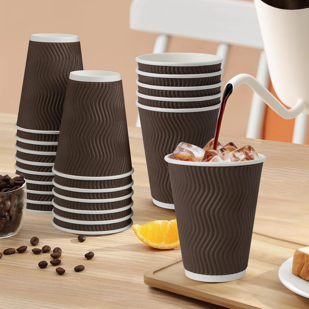 Clawsoff 100 Pack 12 oz Disposable Paper Coffee Cups Insulated Brown