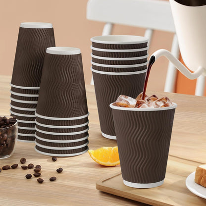 Clawsoff 100 Pack 12 oz Disposable Paper Coffee Cups Insulated Brown