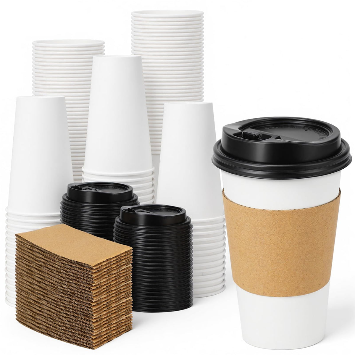 Lamosi 100 Pack 16 oz Disposable Coffee Cups With Lids and Sleeves