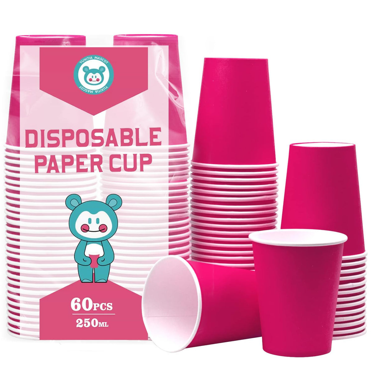 60Pcs 8oz Disposable Paper Cups For Party Picnic BBQ(Light purple)