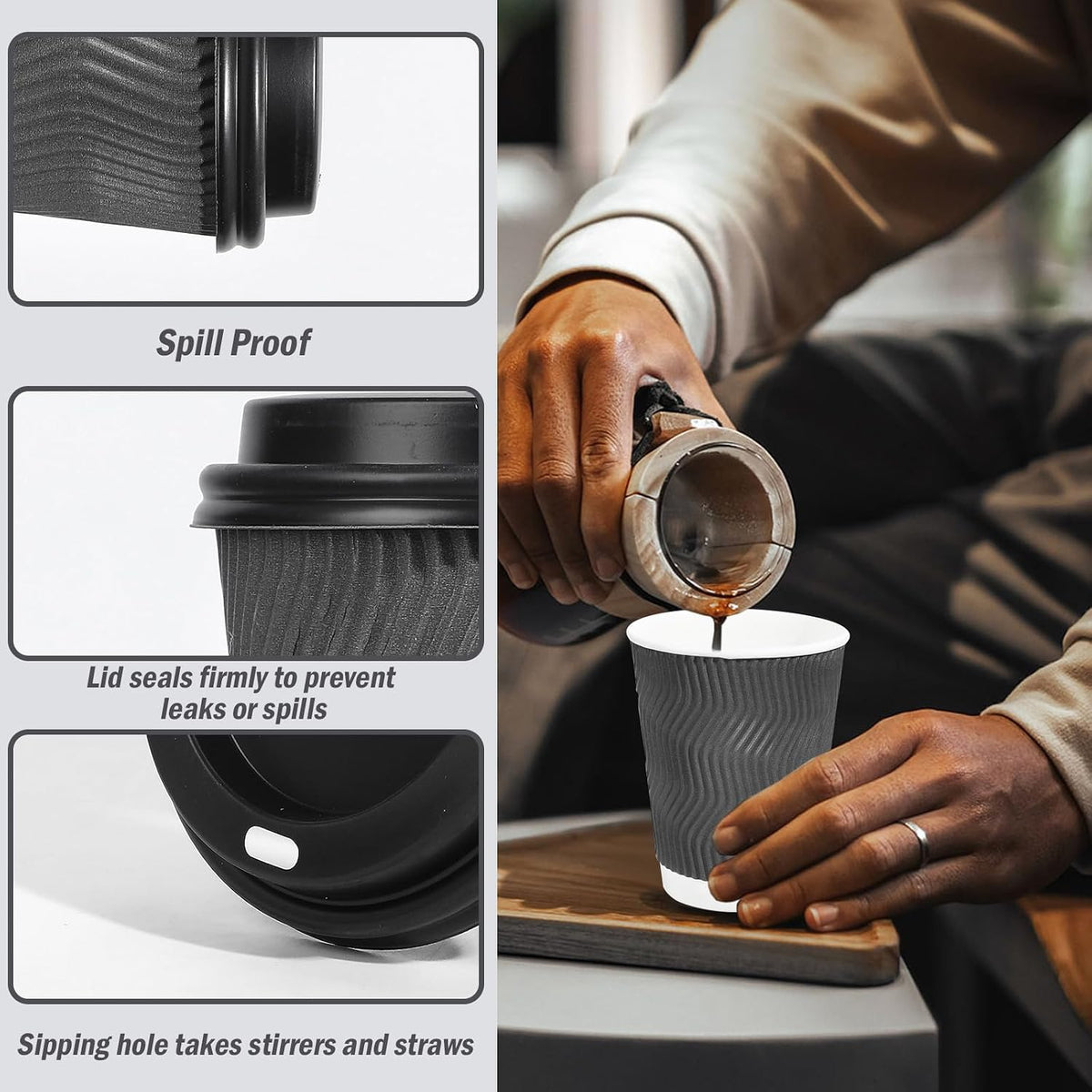 Lamosi 50 Pack 12 oz Insulated Disposable Coffee Cups With Lids