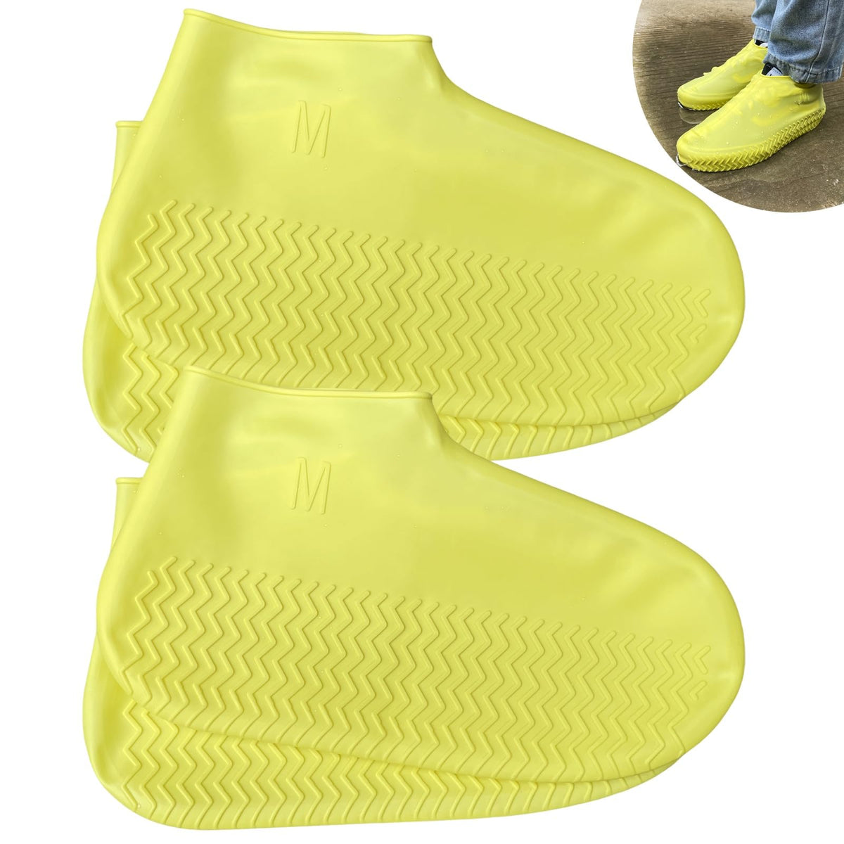 Waterproof Shoe Covers 2 Pairs, Non-Slip Reusable for Rain - Clear, L