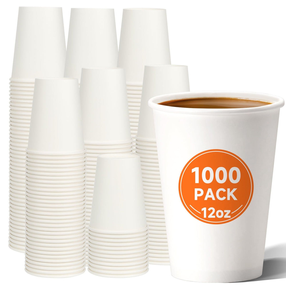 METAPRINT 100 Pack 12 oz Disposable Coffee Cups with Lids and Sleeves,White