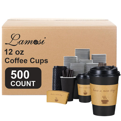 Lamosi 16 oz Coffee Cups 50 Pack, Disposable To Go Paper Cups with Lid